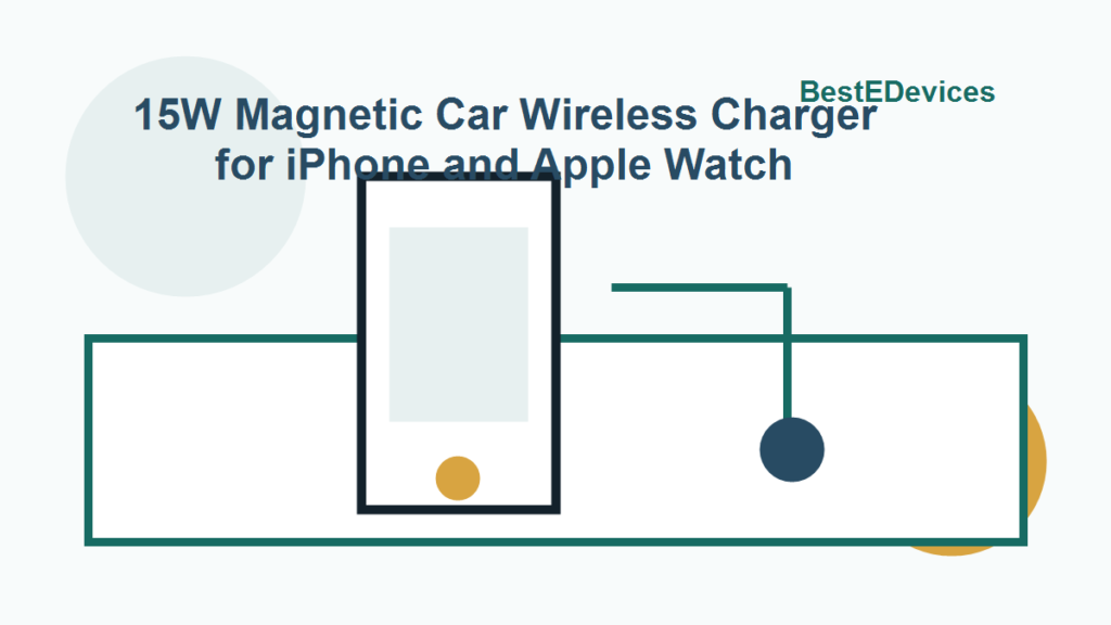 Cartoon illustration for 15W Magnetic Car Wireless Charger for iPhone and Apple Watch